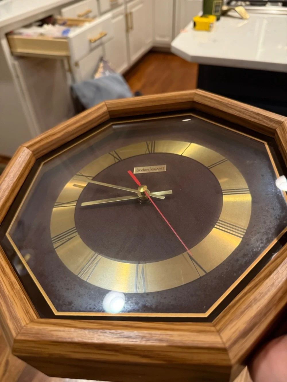 Linden Quartz Mid Century Oak Finish Octagon Wall Clock Vintage